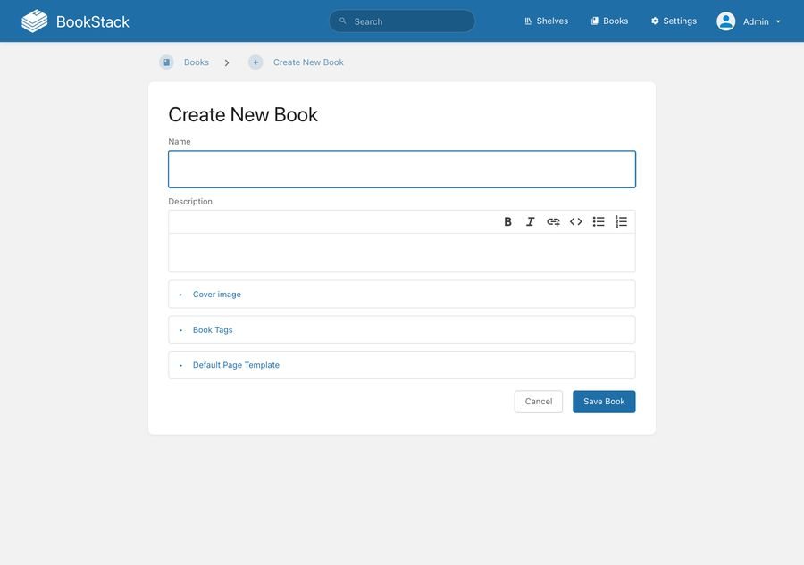 BookStack's Create New Book form