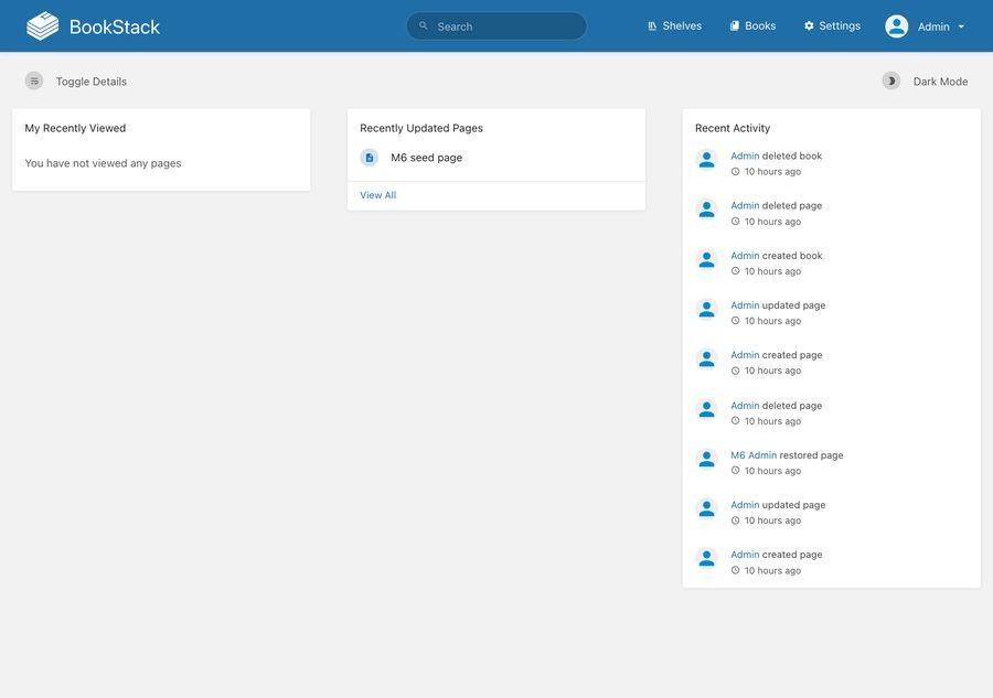 BookStack's home page as the crawl captured it